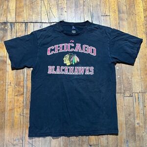 Chicago Blackhawks NHL Majestic Tee Shirt Men's Large Black Short Sleeve Graphic